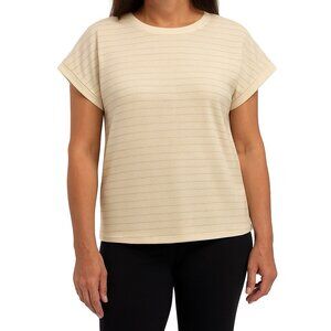 Ellen Tracy Women’s Short Sleeve Striped Knit Top (Large, Cream)